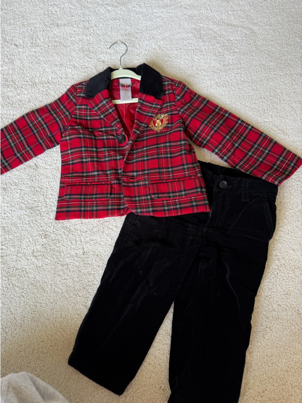 Gymboree Red Plaid Jacket with Black Velvet Trim